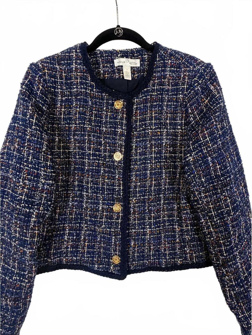 Aqua Tweed Jacket Blazer Navy Multi Women’s Size Small